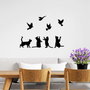 Wallity Birds Playing With Cats Escultura de Pared de Metal Negra
